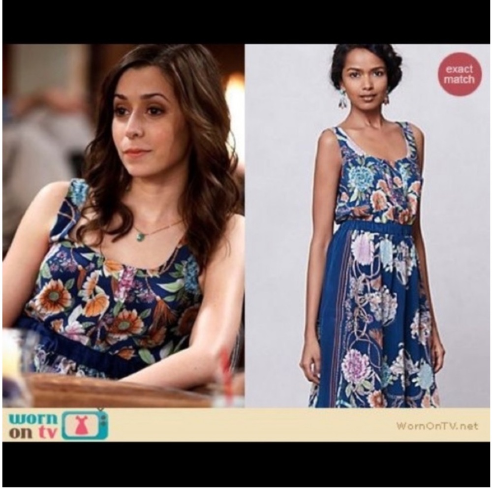 Anthropologie Moulinette Soeurs Mabel Floral Blue Silk Dress XS (L) - Picture 3 of 12